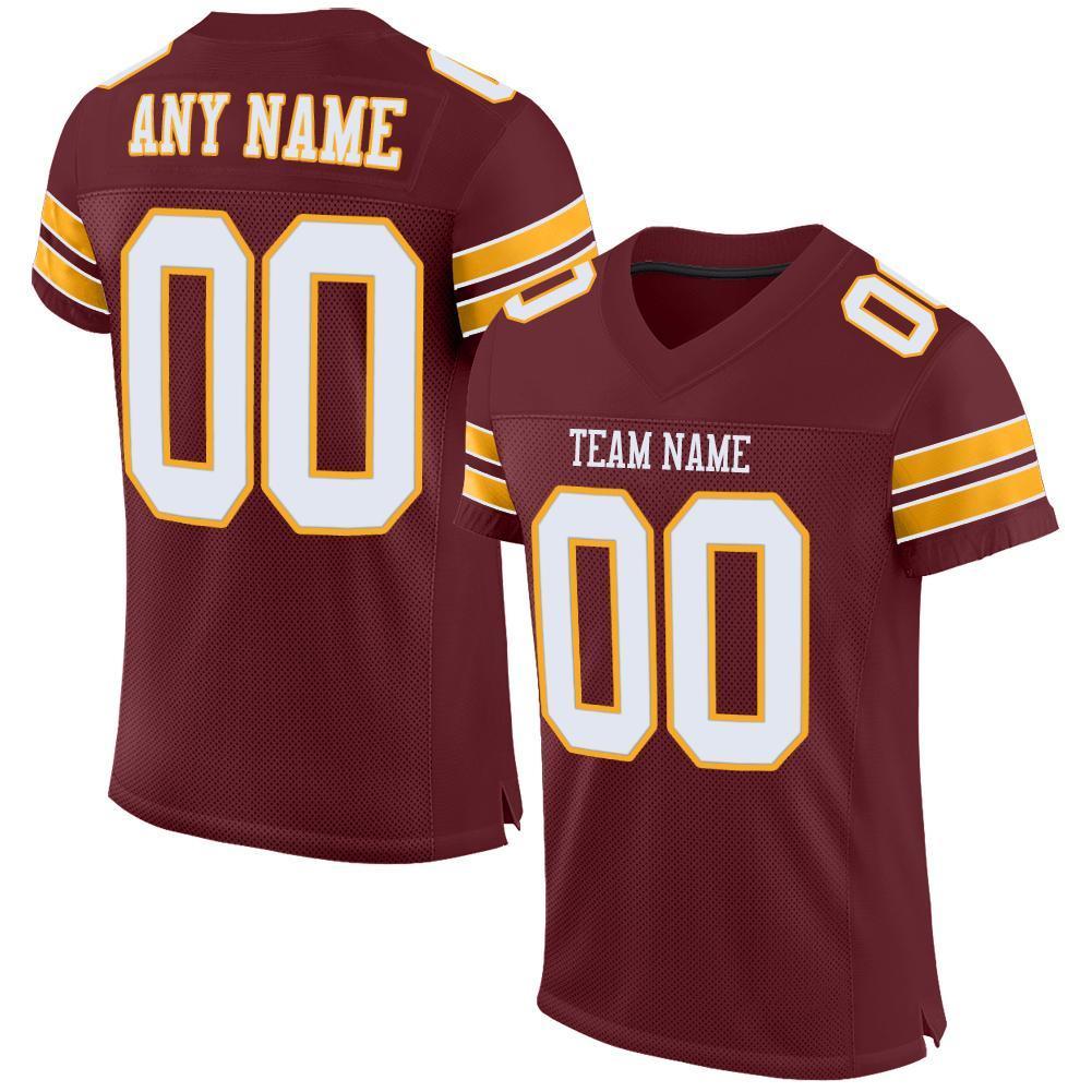 Custom Burgundy White-Gold Mesh Authentic Football Jersey - Sky-Custom