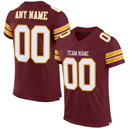 Custom Burgundy White-Gold Mesh Authentic Football Jersey - Sky-Custom