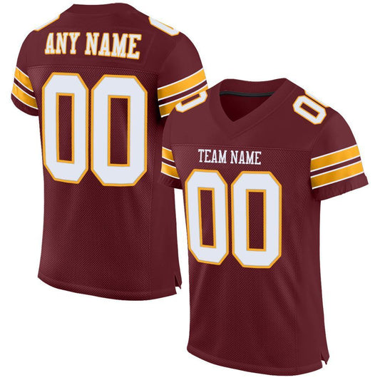 Custom Burgundy White-Gold Mesh Authentic Football Jersey - Sky-Custom