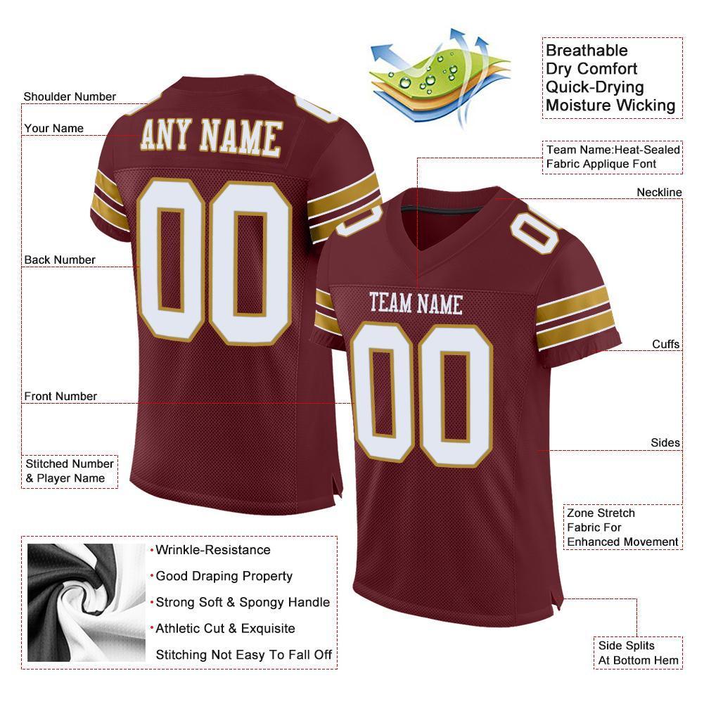 Custom Burgundy White-Old Gold Mesh Authentic Football Jersey - Sky-Custom