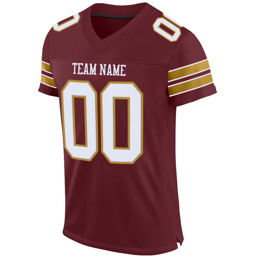 Custom Burgundy White-Old Gold Mesh Authentic Football Jersey - Sky-Custom