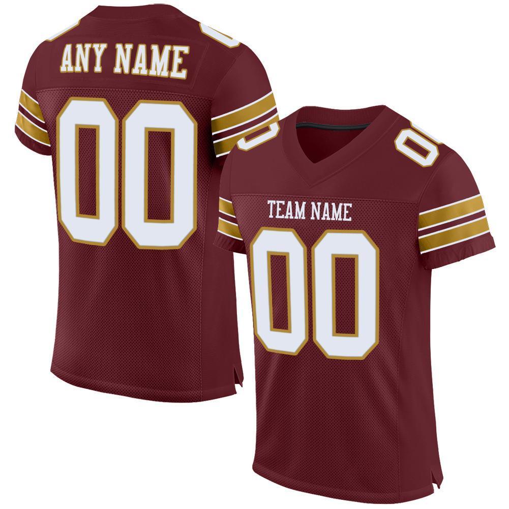 Custom Burgundy White-Old Gold Mesh Authentic Football Jersey - Sky-Custom
