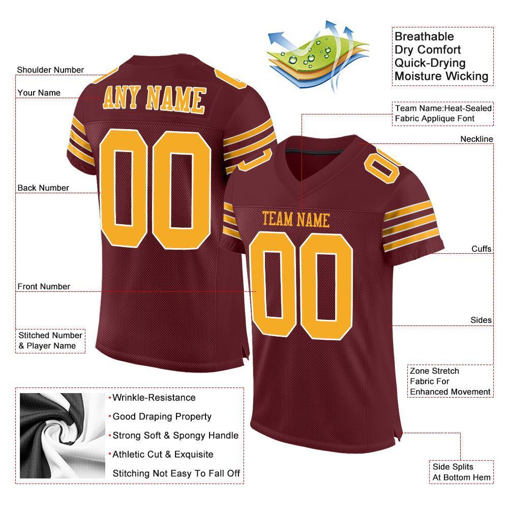 Custom Burgundy Gold-White Mesh Authentic Football Jersey - Sky-Custom