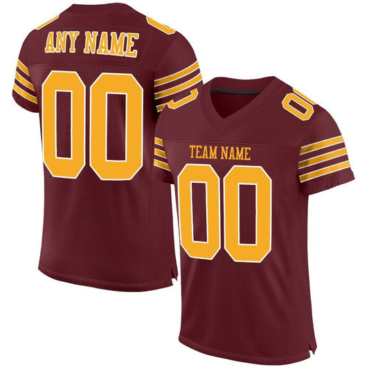 Custom Burgundy Gold-White Mesh Authentic Football Jersey - Sky-Custom