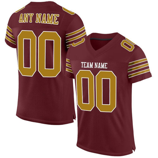 Custom Burgundy Old Gold-White Mesh Authentic Football Jersey - Sky-Custom