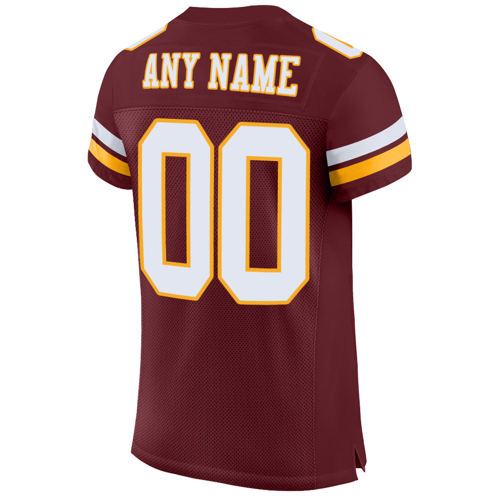 Custom Burgundy White-Gold Mesh Authentic Football Jersey - Sky-Custom