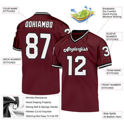 Custom Burgundy White-Black Mesh Authentic Throwback Football Jersey - Sky-Custom