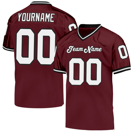 Custom Burgundy White-Black Mesh Authentic Throwback Football Jersey - Sky-Custom