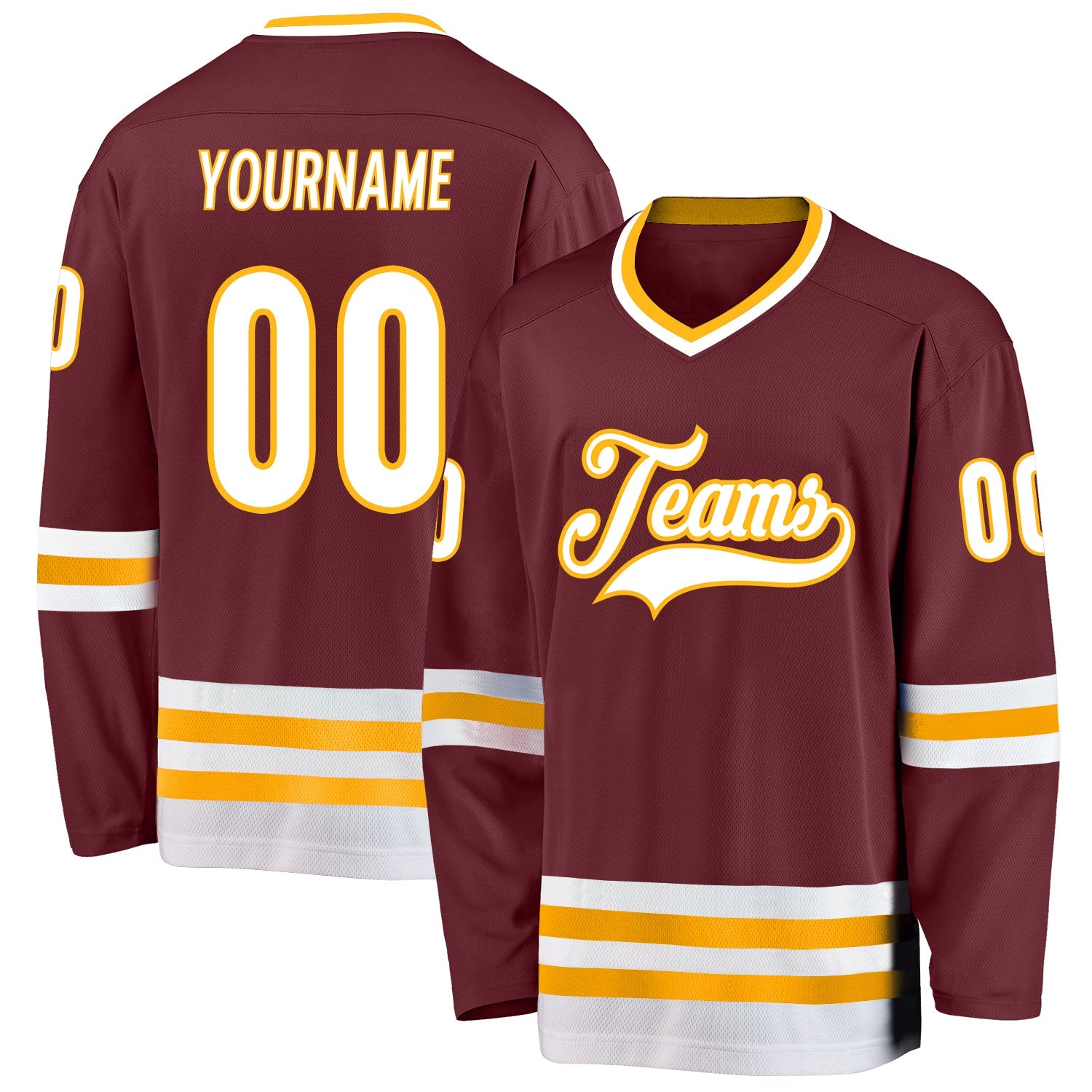 Custom Burgundy White-Gold Hockey Jersey - Sky-Custom