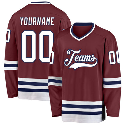 Custom Burgundy White-Navy Hockey Jersey - Sky-Custom