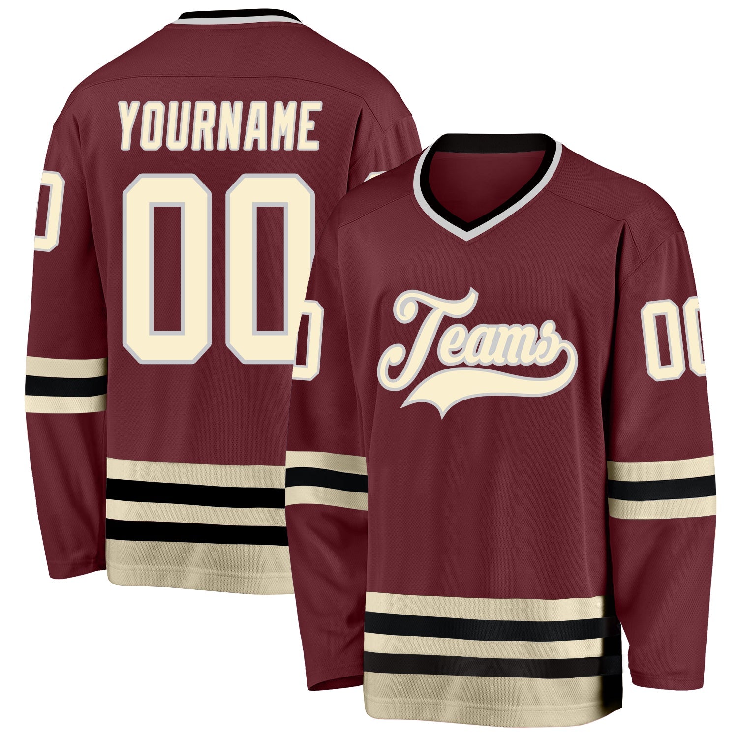 Custom Burgundy Cream-Black Hockey Jersey - Sky-Custom