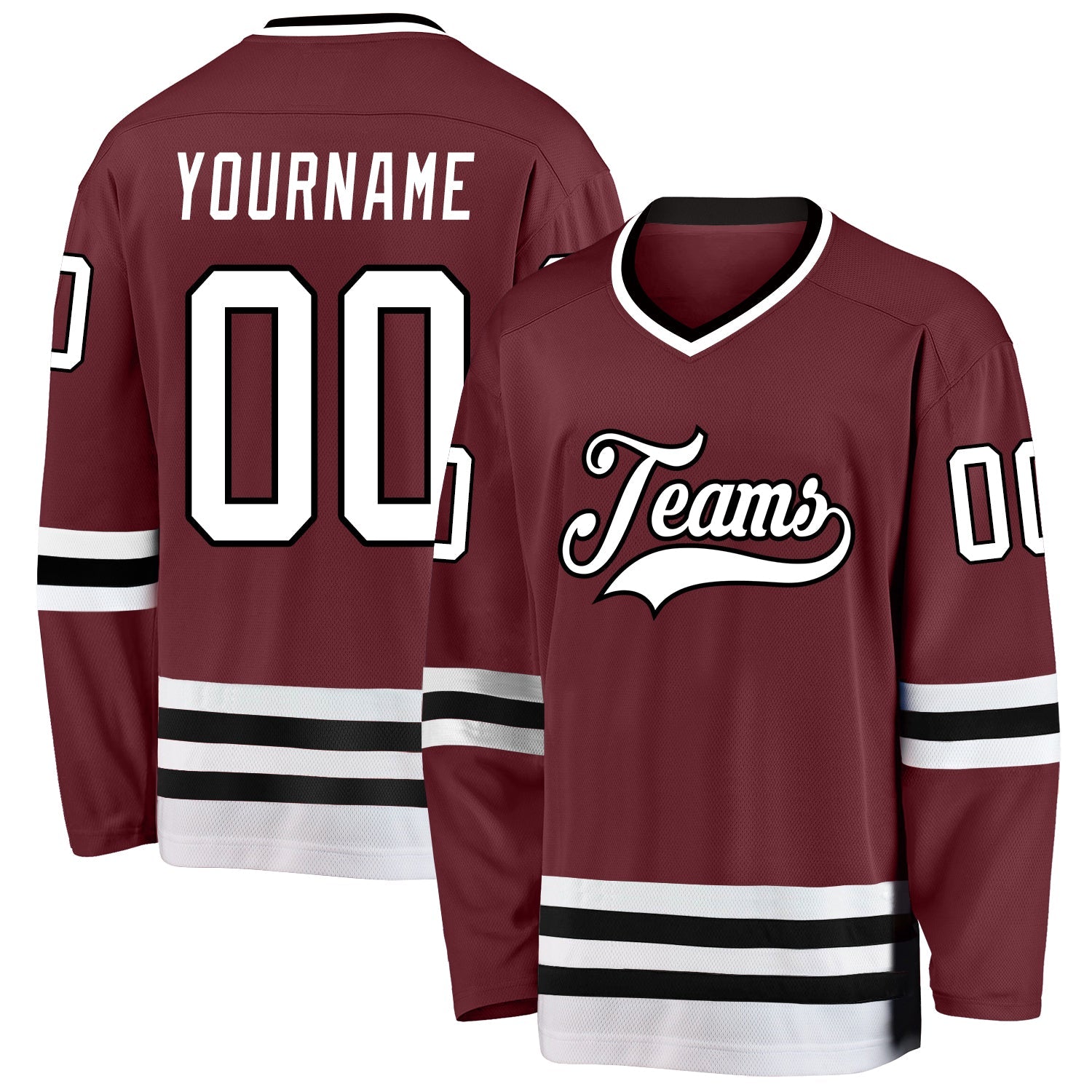 Custom Burgundy White-Black Hockey Jersey - Sky-Custom