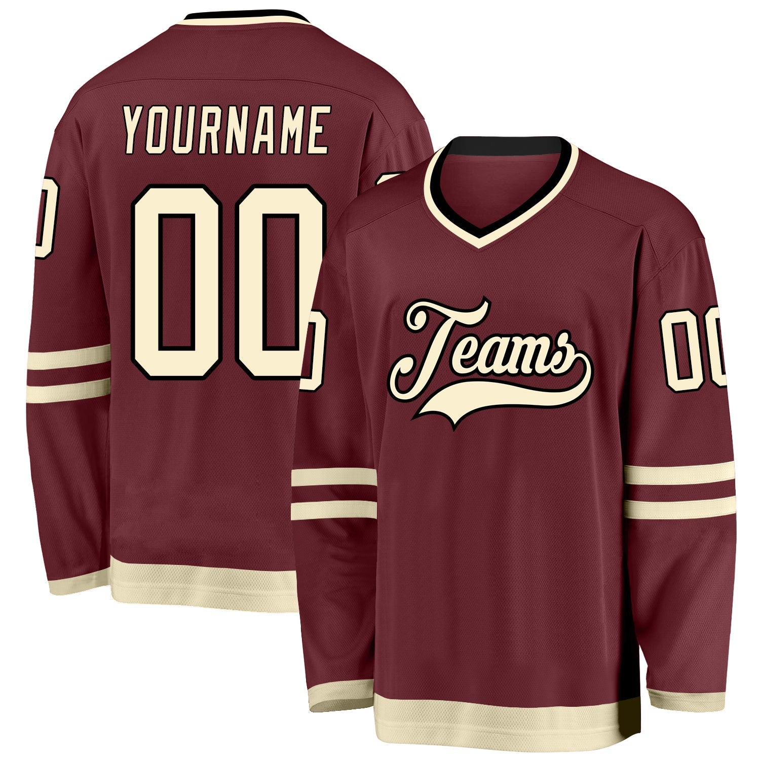 Custom Burgundy Cream-Black Hockey Jersey - Sky-Custom