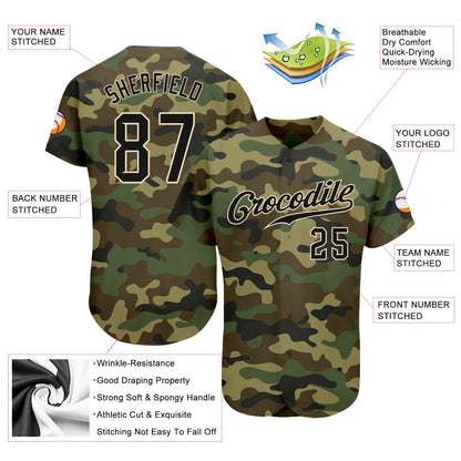 Custom Camo Black-City Cream Authentic Salute To Service Baseball Jersey - Sky-Custom