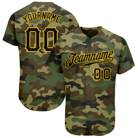Custom Camo Black-Gold Authentic Salute To Service Baseball Jersey - Sky-Custom
