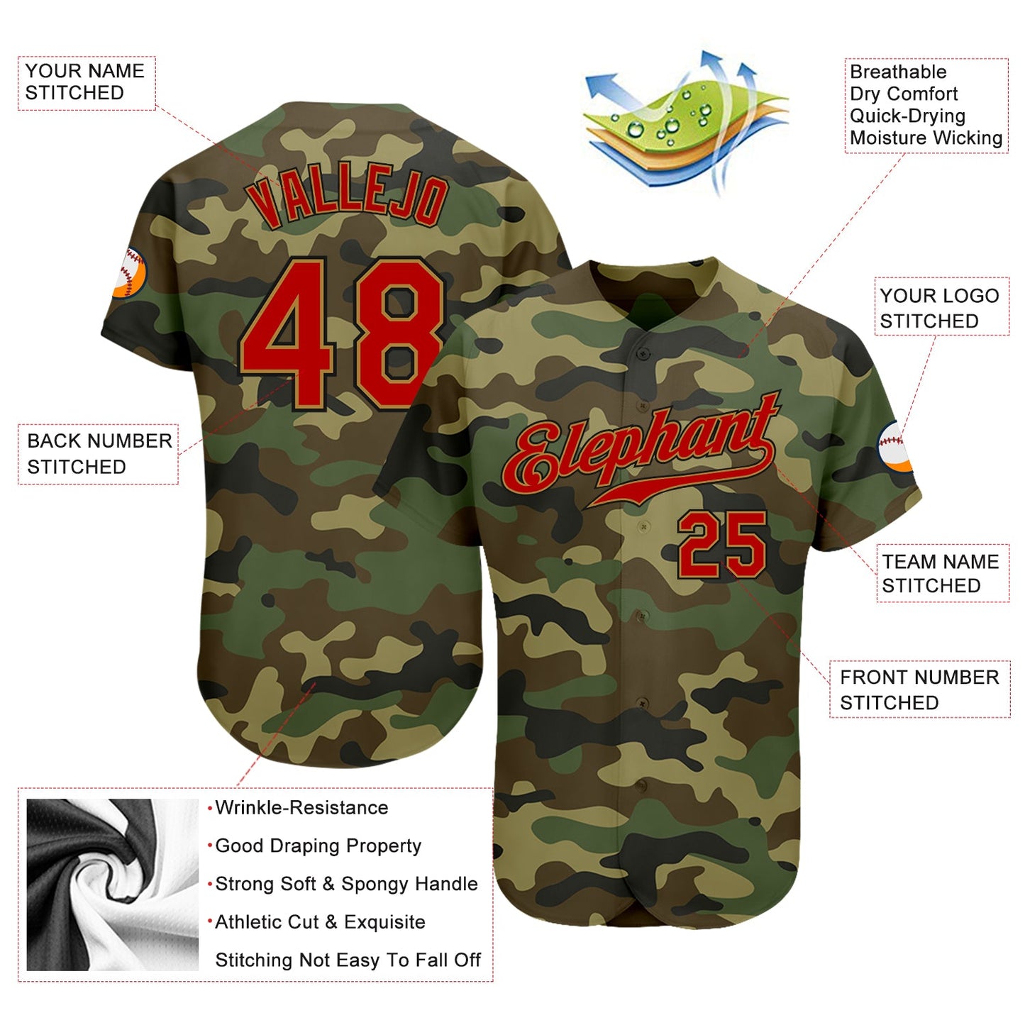 Custom Camo Red-Old Gold Authentic Salute To Service Baseball Jersey - Sky-Custom