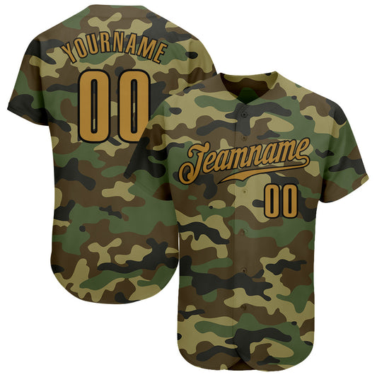 Custom Camo Old Gold-Black Authentic Salute To Service Baseball Jersey - Sky-Custom