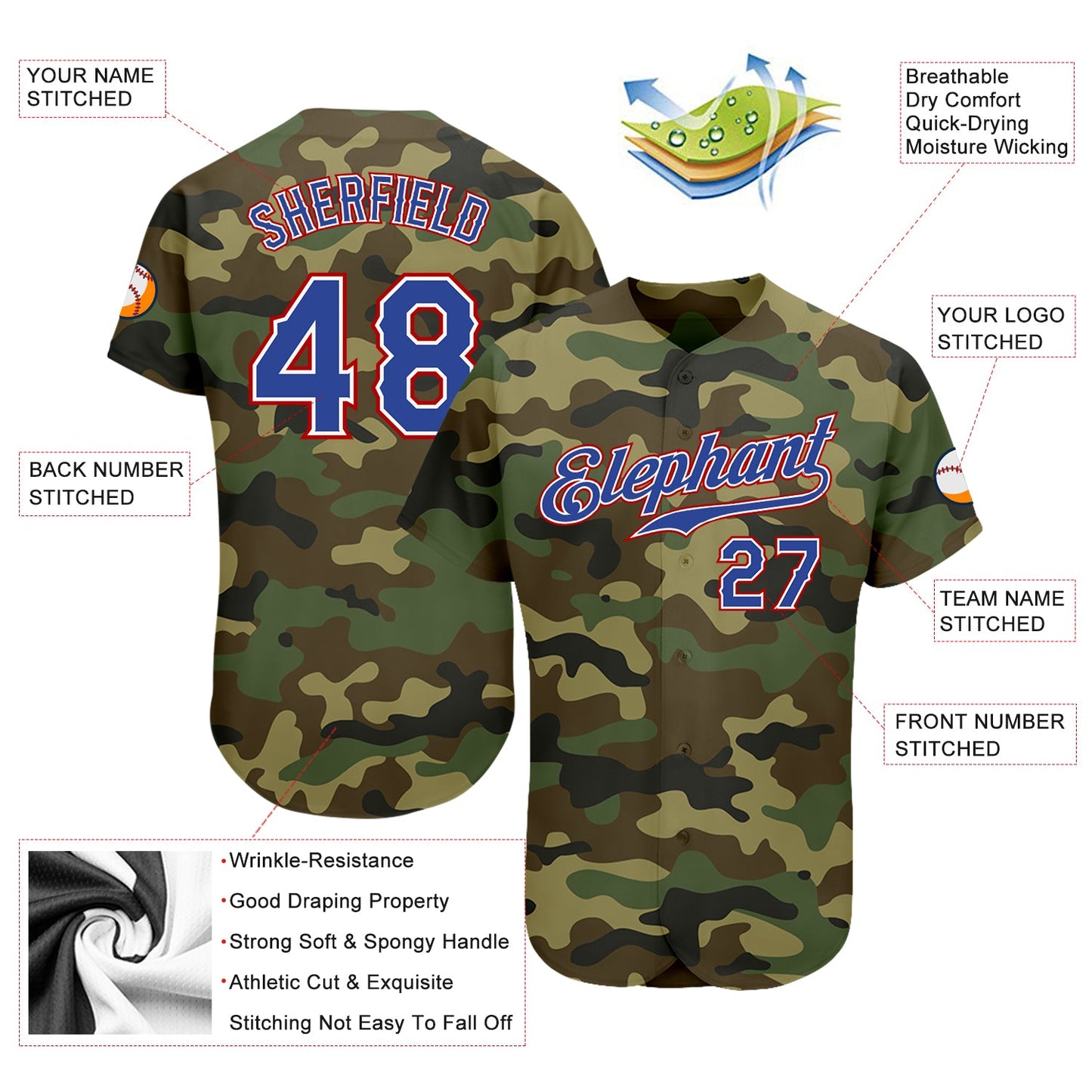 Custom Camo Royal-Red Authentic Salute To Service Baseball Jersey - Sky-Custom