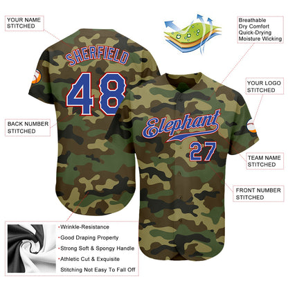 Custom Camo Royal-Red Authentic Salute To Service Baseball Jersey - Sky-Custom