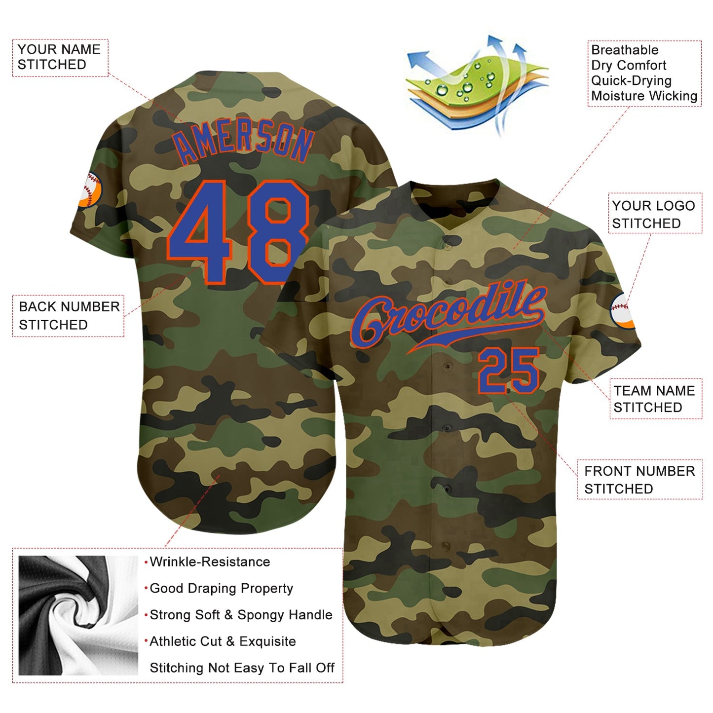 Custom Camo Royal-Orange Authentic Salute To Service Baseball Jersey - Sky-Custom