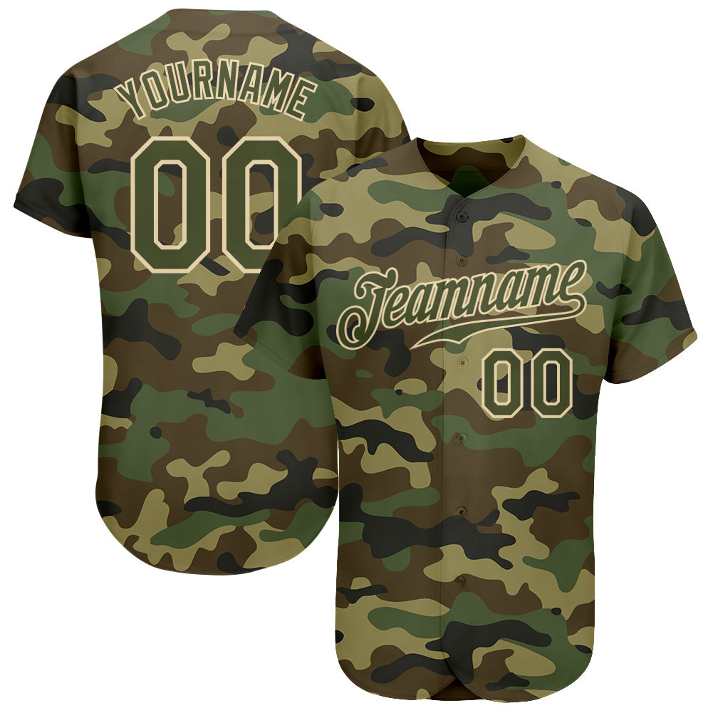 Custom Camo Olive-Cream Authentic Salute To Service Baseball Jersey - Sky-Custom
