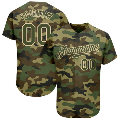 Custom Camo Olive-Cream Authentic Salute To Service Baseball Jersey - Sky-Custom