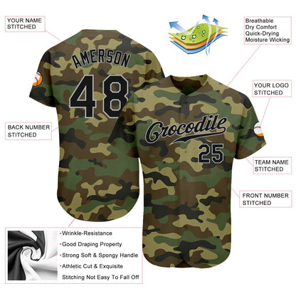 Custom Camo Black-Gray Authentic Salute To Service Baseball Jersey - Sky-Custom