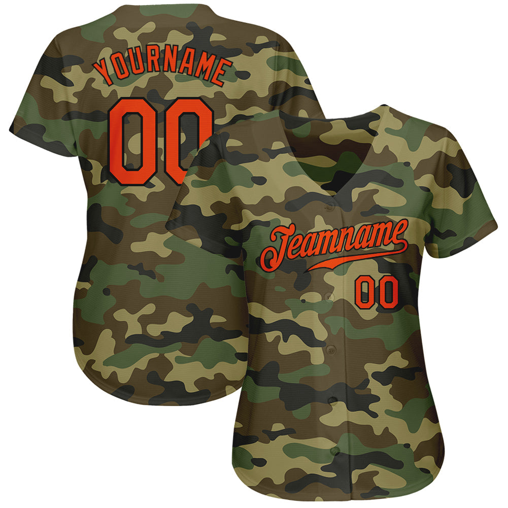 Custom Camo Orange-Black Authentic Salute To Service Baseball Jersey - Sky-Custom