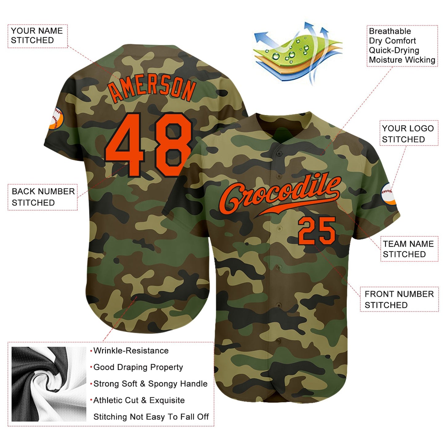 Custom Camo Orange-Black Authentic Salute To Service Baseball Jersey - Sky-Custom
