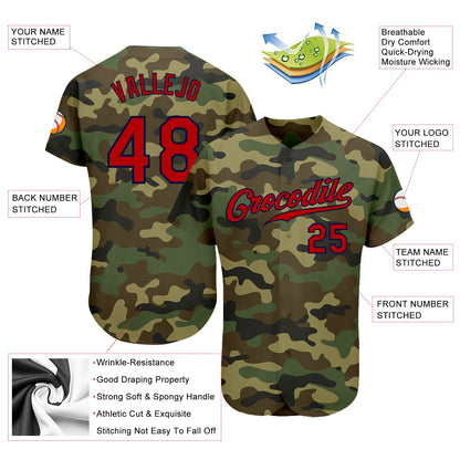 Custom Camo Red-Navy Authentic Salute To Service Baseball Jersey - Sky-Custom