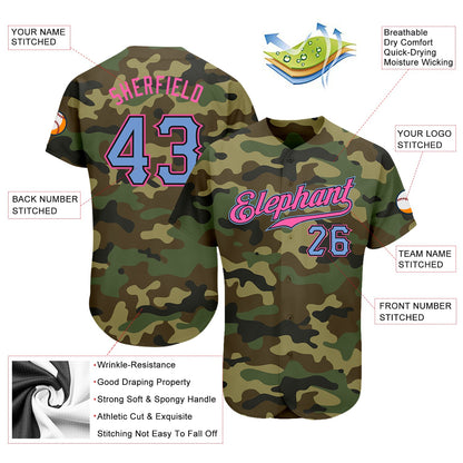 Custom Camo Light Blue-Pink Authentic Salute To Service Baseball Jersey - Sky-Custom