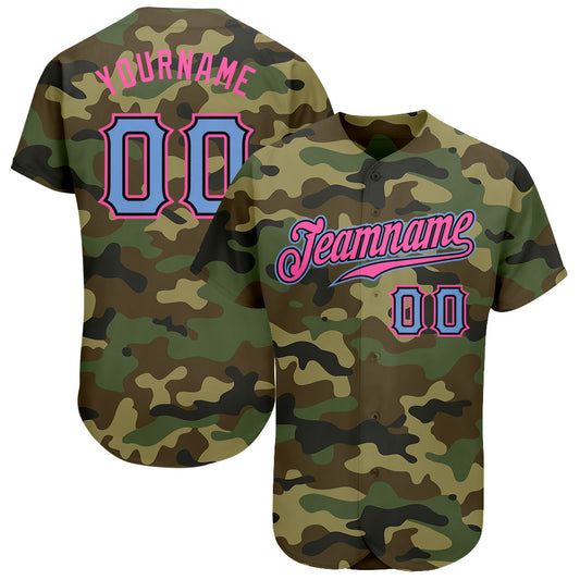 Custom Camo Light Blue-Pink Authentic Salute To Service Baseball Jersey - Sky-Custom