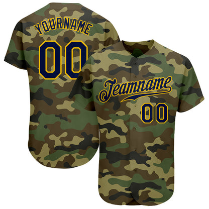 Custom Camo Navy-Gold Authentic Baseball Jersey - Sky-Custom