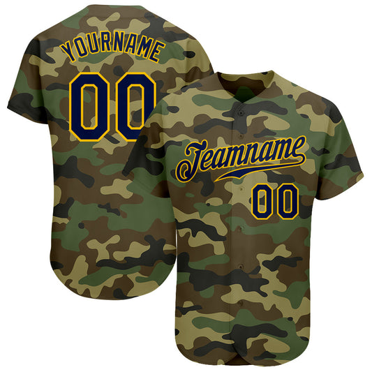 Custom Camo Navy-Gold Authentic Baseball Jersey - Sky-Custom