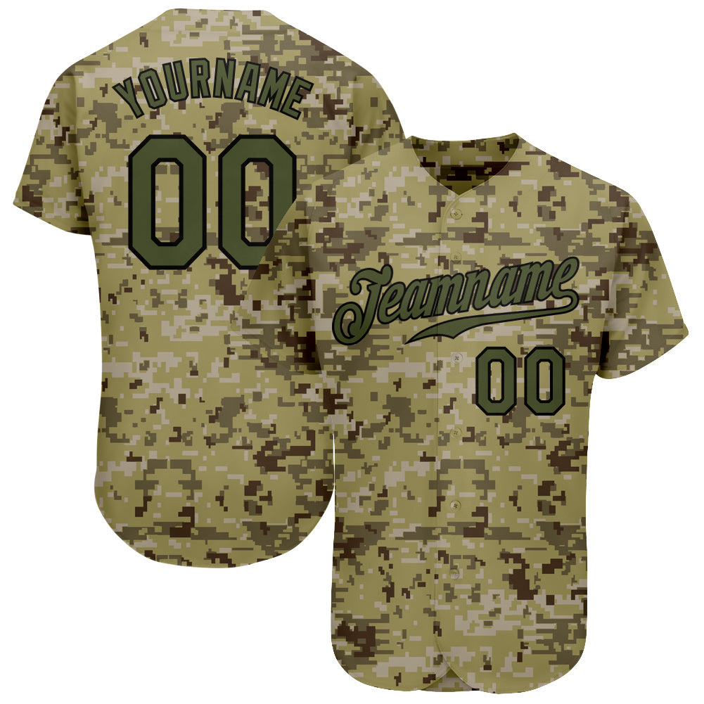 Custom Camo Olive-Black Authentic Salute To Service Baseball Jersey - Sky-Custom