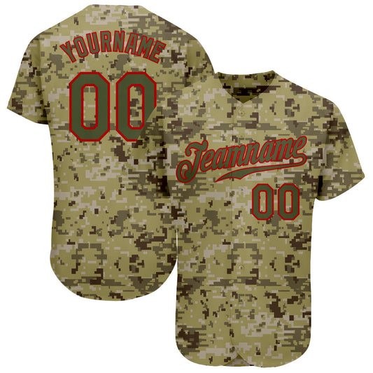 Custom Camo Olive-Red Authentic Salute To Service Baseball Jersey - Sky-Custom