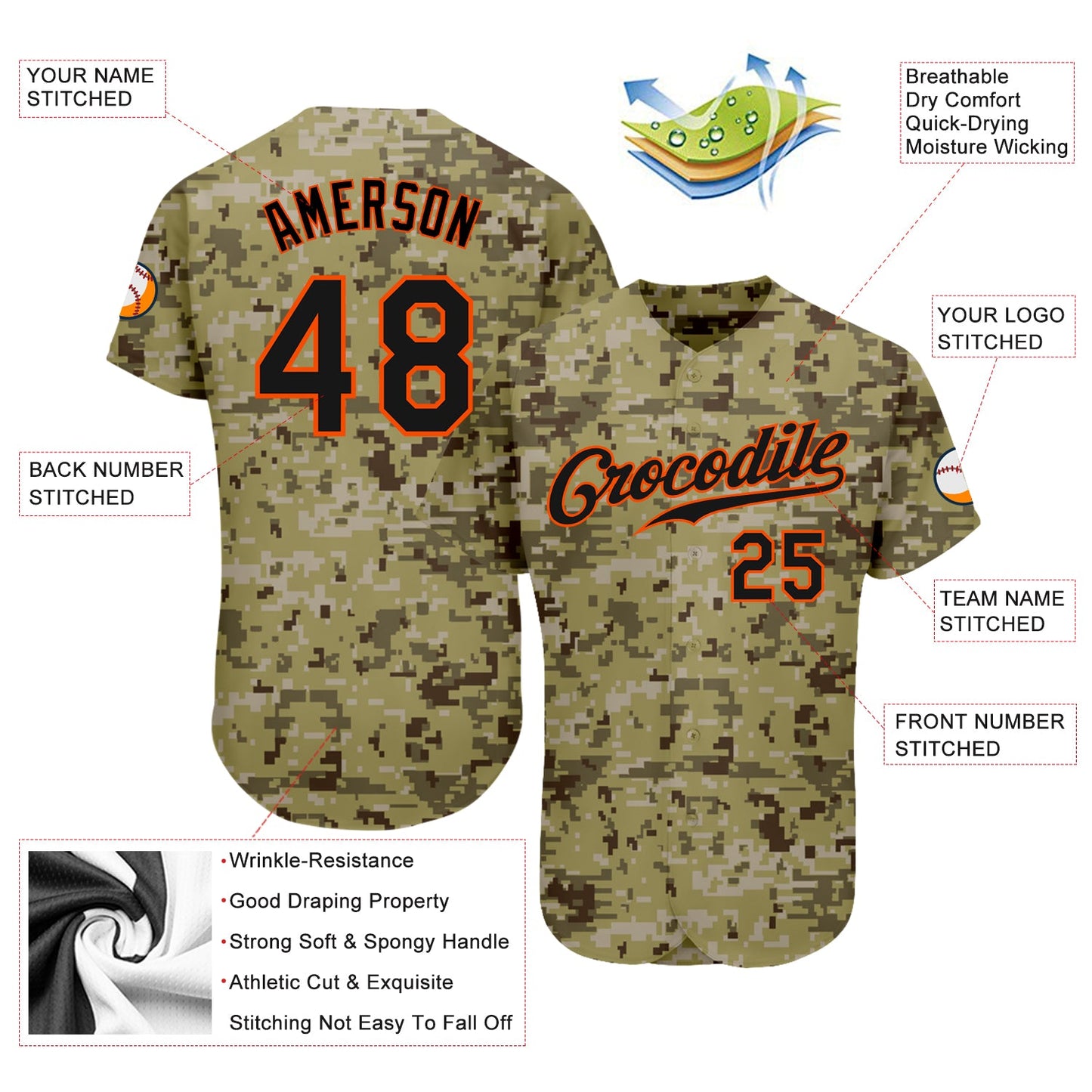 Custom Camo Black-Orange Authentic Salute To Service Baseball Jersey - Sky-Custom