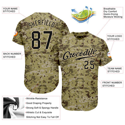 Custom Camo Black-Cream Authentic Salute To Service Baseball Jersey - Sky-Custom