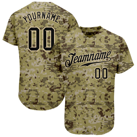 Custom Camo Black-Cream Authentic Salute To Service Baseball Jersey - Sky-Custom