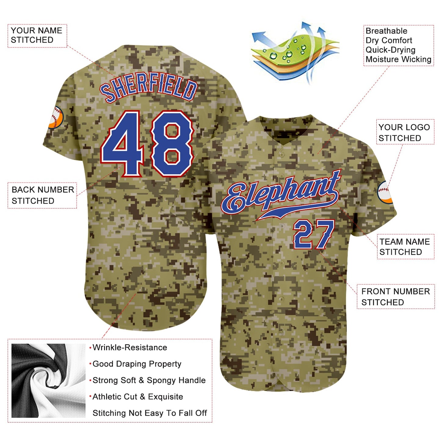 Custom Camo Royal-Red Authentic Salute To Service Baseball Jersey - Sky-Custom