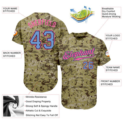 Custom Camo Light Blue-Pink Authentic Salute To Service Baseball Jersey - Sky-Custom