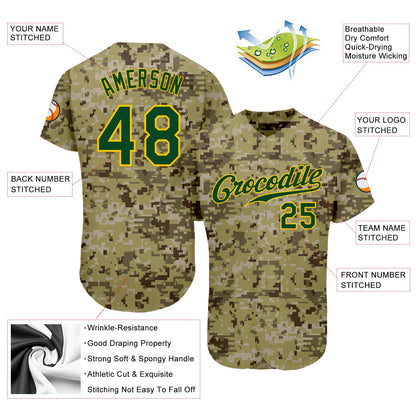 Custom Camo Green-Gold Authentic Salute To Service Baseball Jersey - Sky-Custom