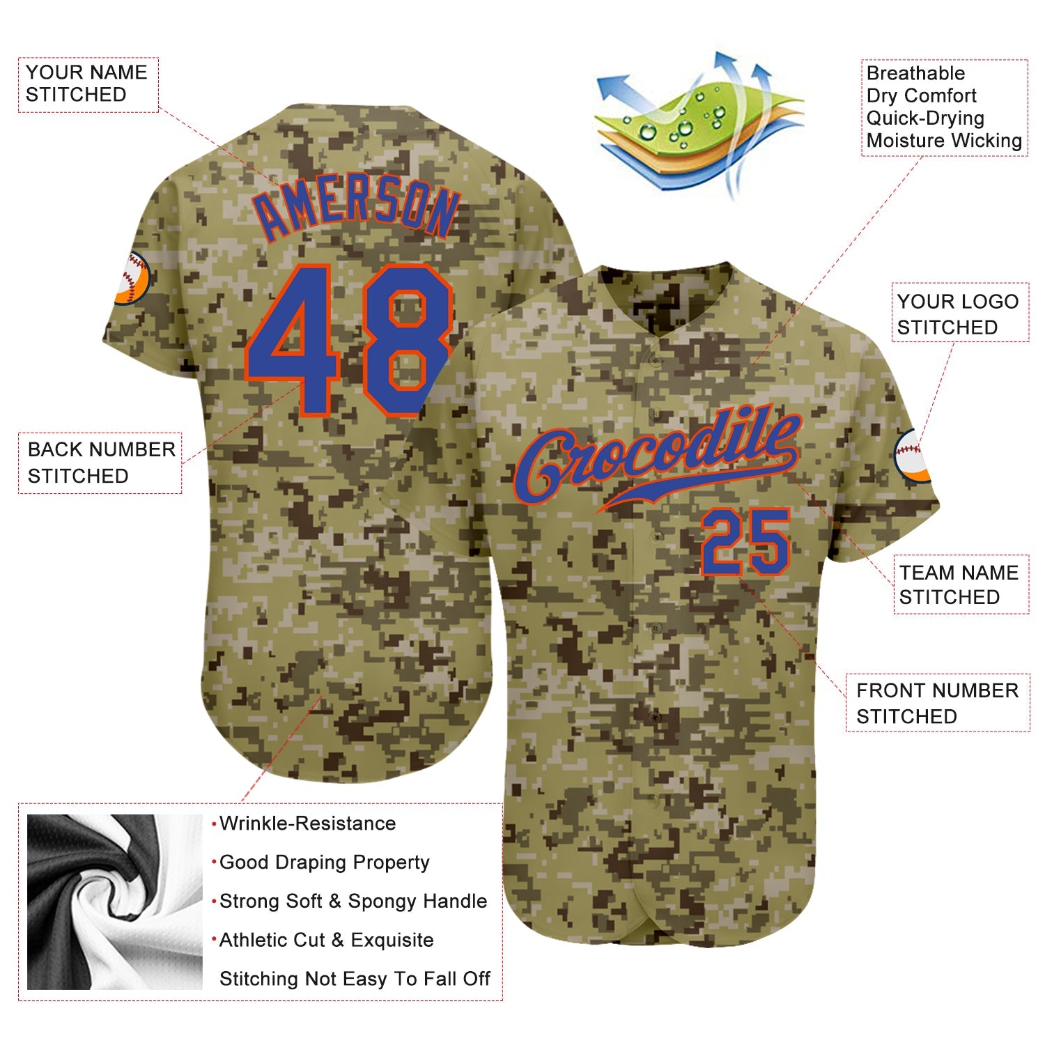 Custom Camo Royal-Orange Authentic Salute To Service Baseball Jersey - Sky-Custom