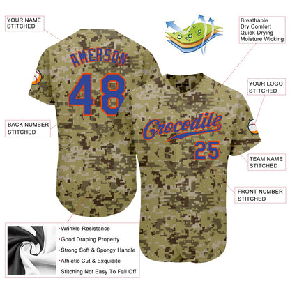 Custom Camo Royal-Orange Authentic Salute To Service Baseball Jersey - Sky-Custom
