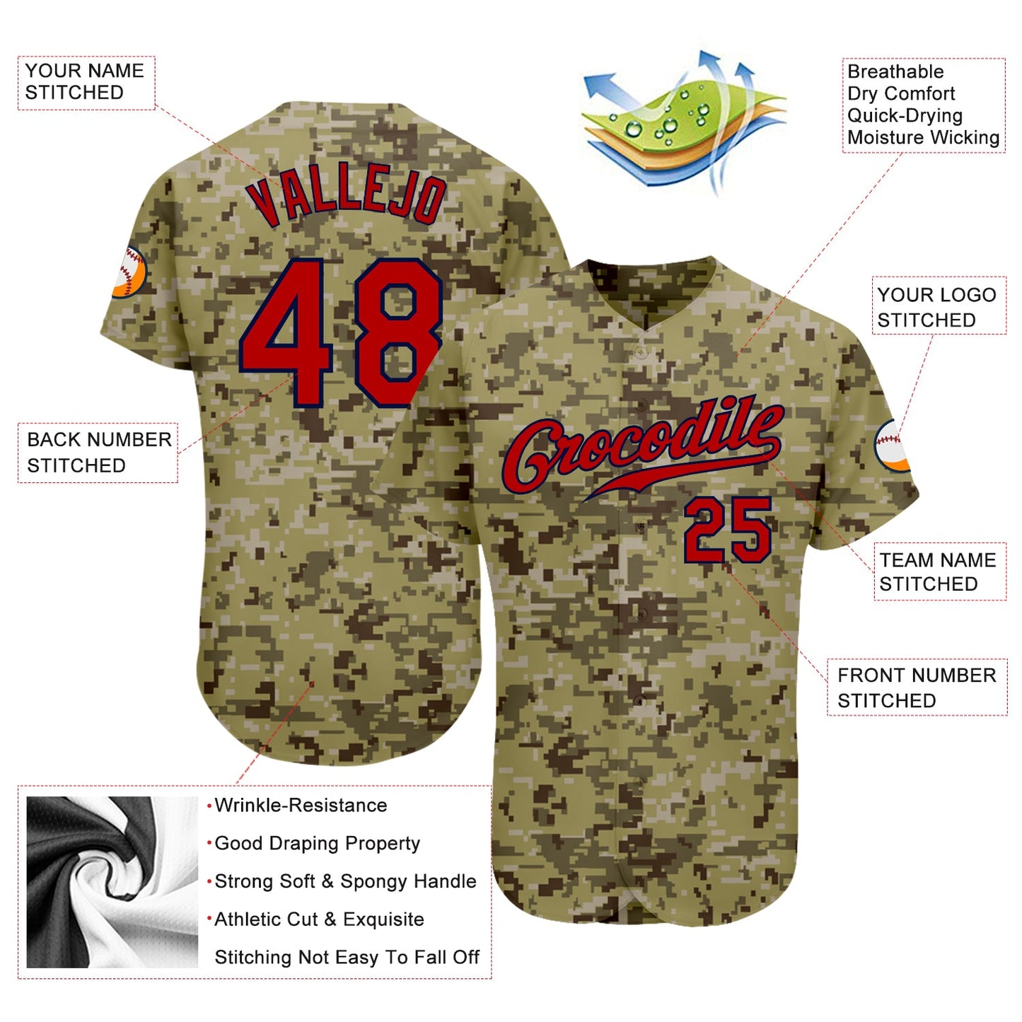Custom Camo Red-Navy Authentic Salute To Service Baseball Jersey - Sky-Custom