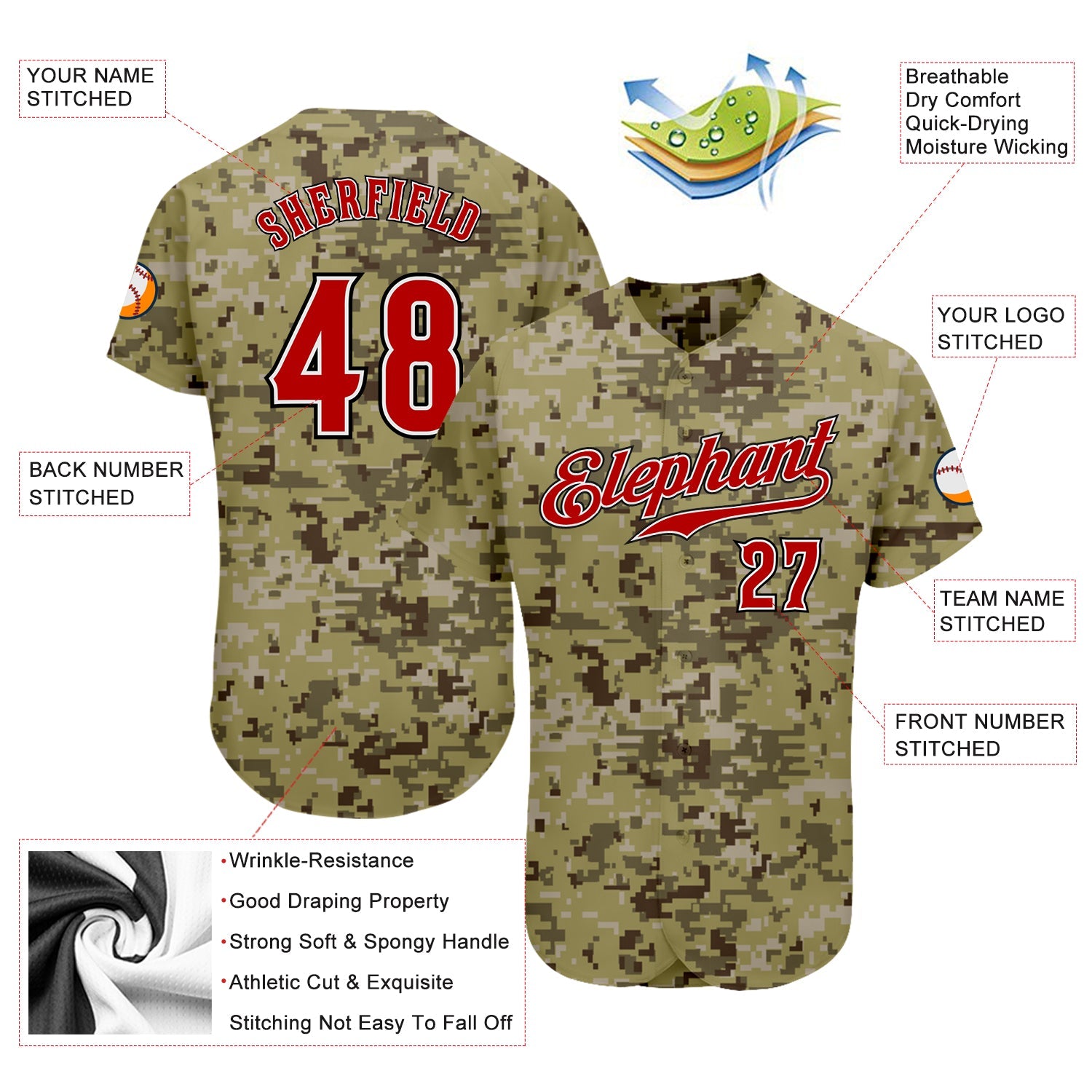 Custom Camo Red-Black Authentic Salute To Service Baseball Jersey - Sky-Custom