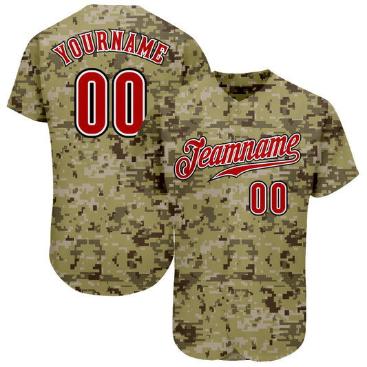 Custom Camo Red-Black Authentic Salute To Service Baseball Jersey - Sky-Custom