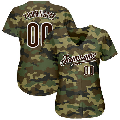 Custom Camo Brown-White Authentic Salute To Service Baseball Jersey - Sky-Custom