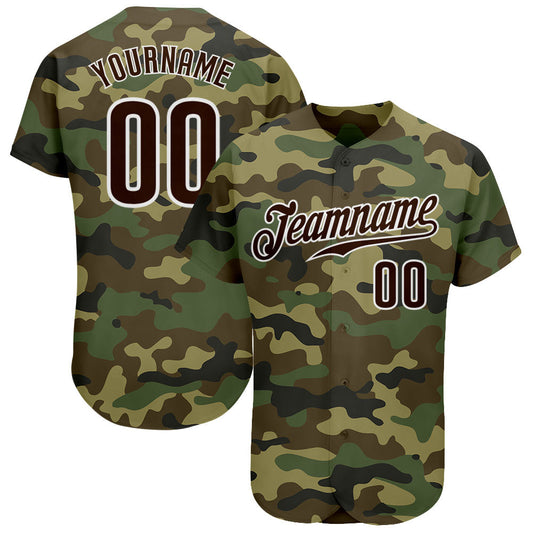 Custom Camo Brown-White Authentic Salute To Service Baseball Jersey - Sky-Custom