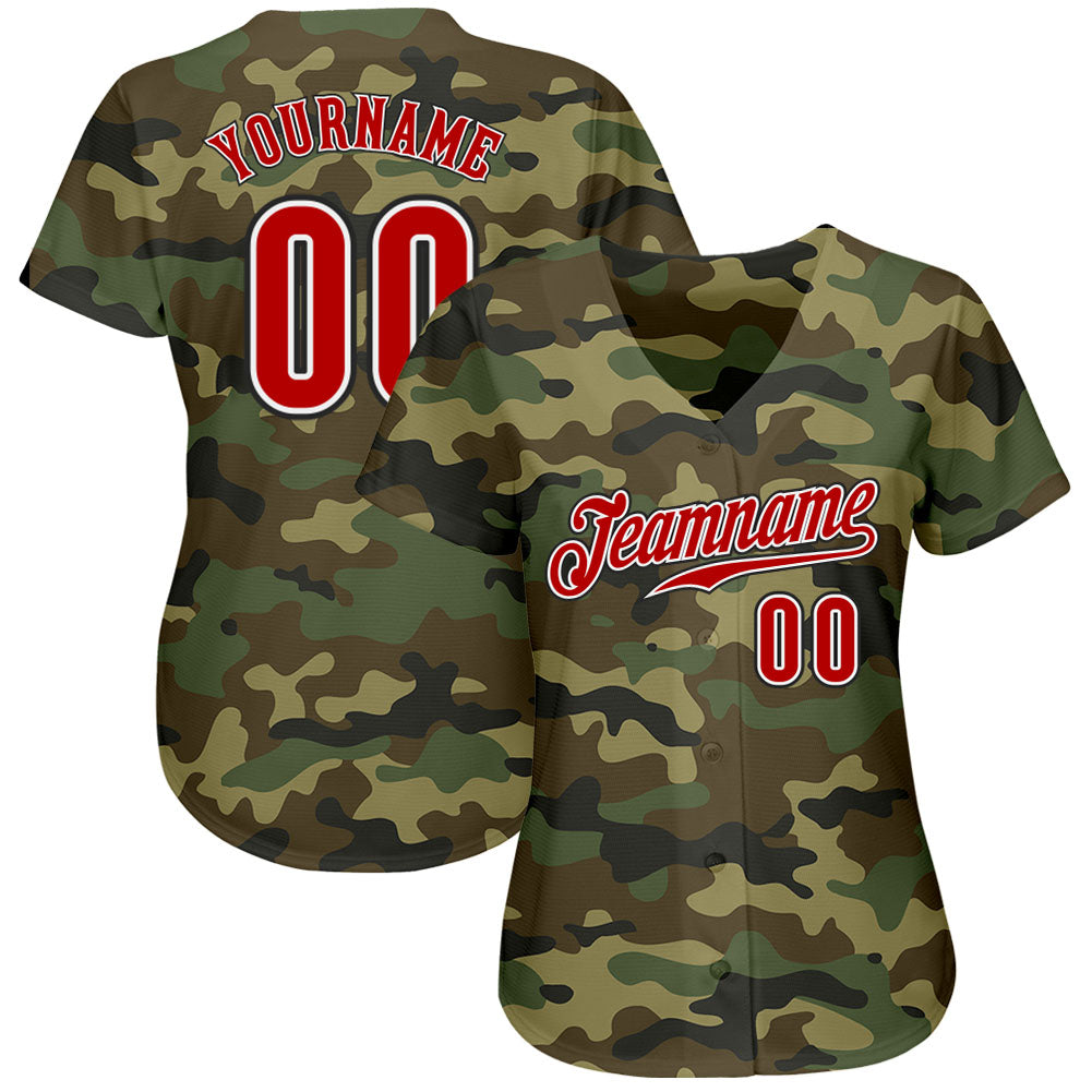 Custom Camo Red-Black Authentic Salute To Service Baseball Jersey - Sky-Custom